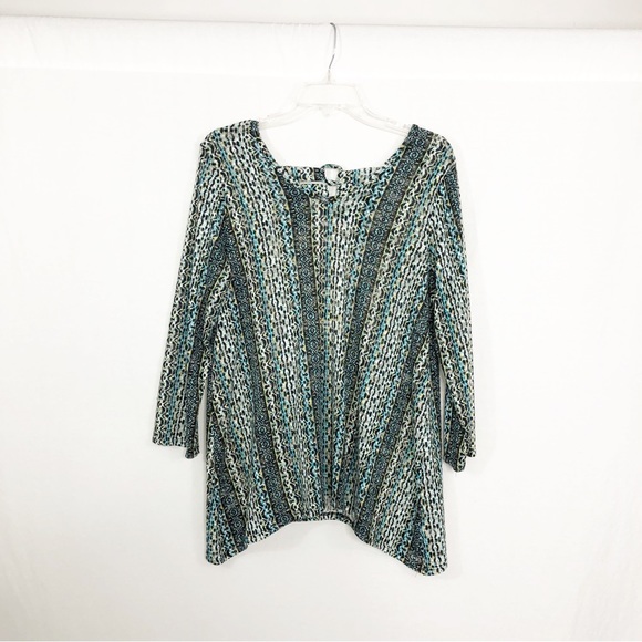 NEW JohnPaulRichard Hacci V-Neck Tunic Top, Size Medium, Green Blue - Picture 1 of 5